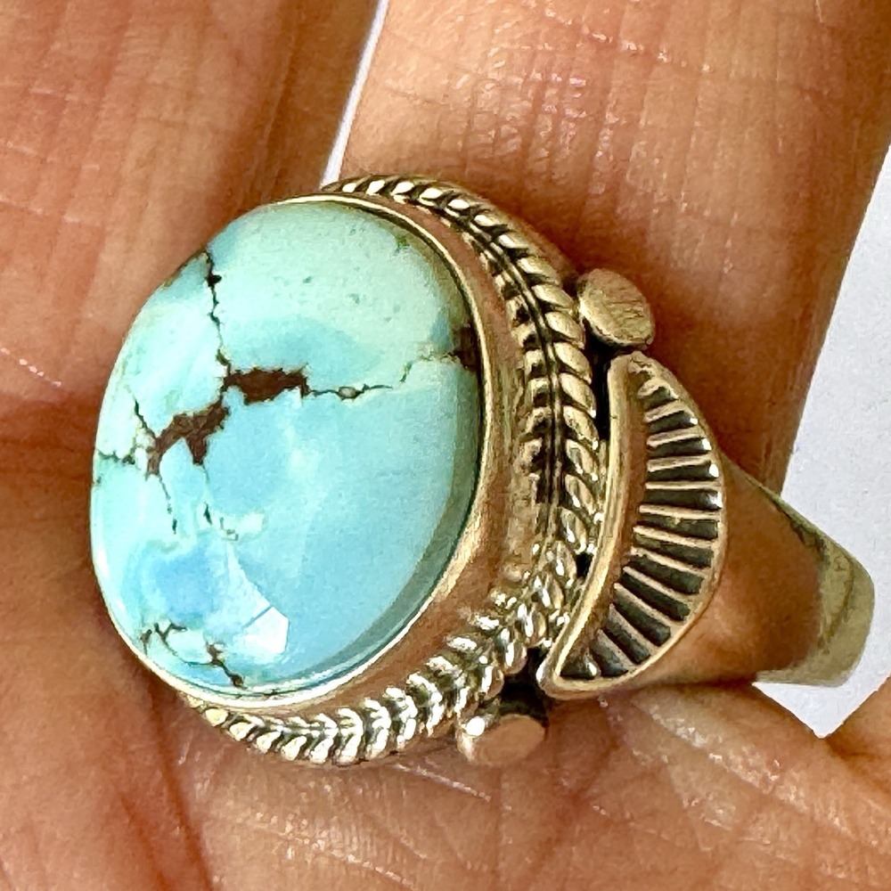 Navajo Blue Turquoise Ring Golden Hills Sz 13.5 Mens Signed Tsosoie Native Amer - Picture 5 of 12